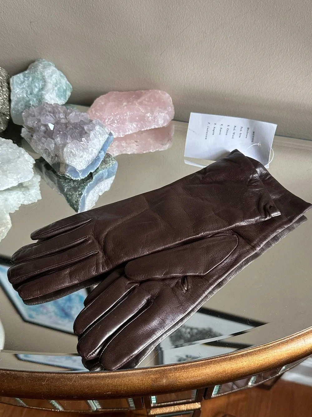 Bloomingdale’s Brown Leather Cashmere Lined Gloves